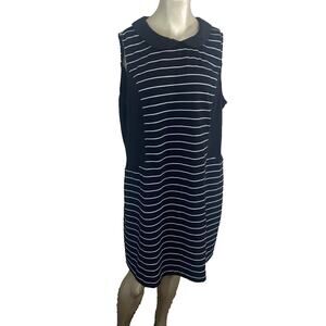 Elle Black White Striped Collared Round Neck Sleeveless A-Line Stretch Dress XL
